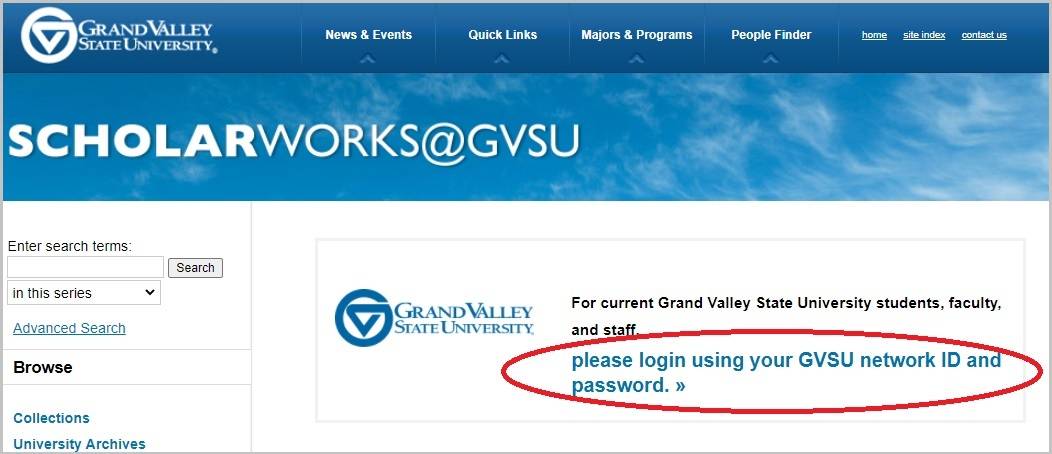 Screenshot indicating where the login link is on the website